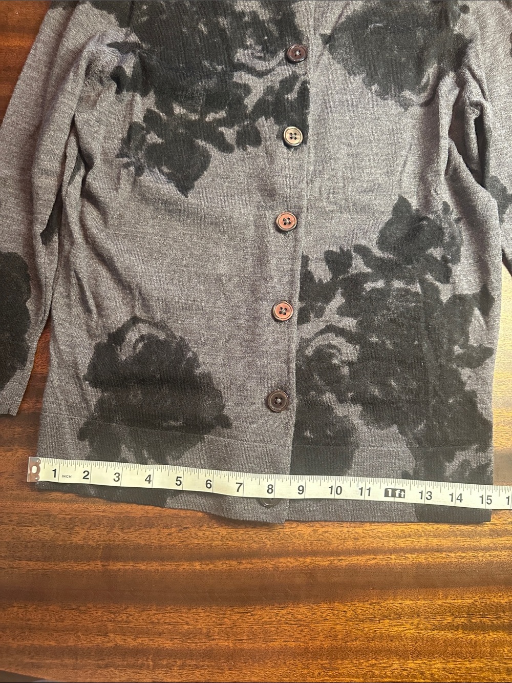 Talbots Gray Cardigan with Black Floral Print - Picture 5 of 8